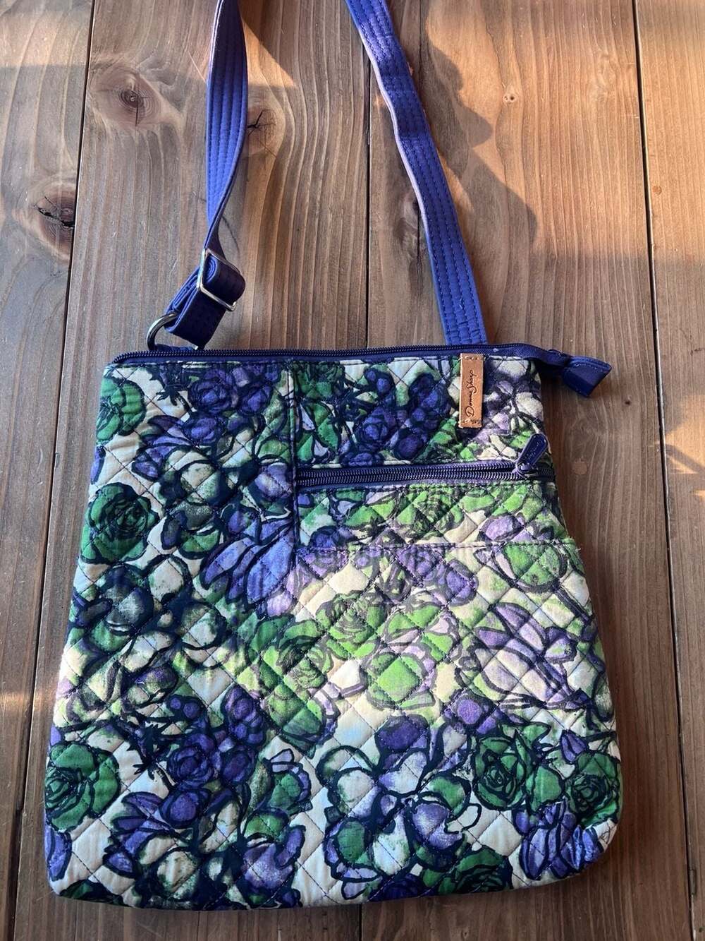 Donna Sharp Quilted Floral Purple and Green Crossbody Bag